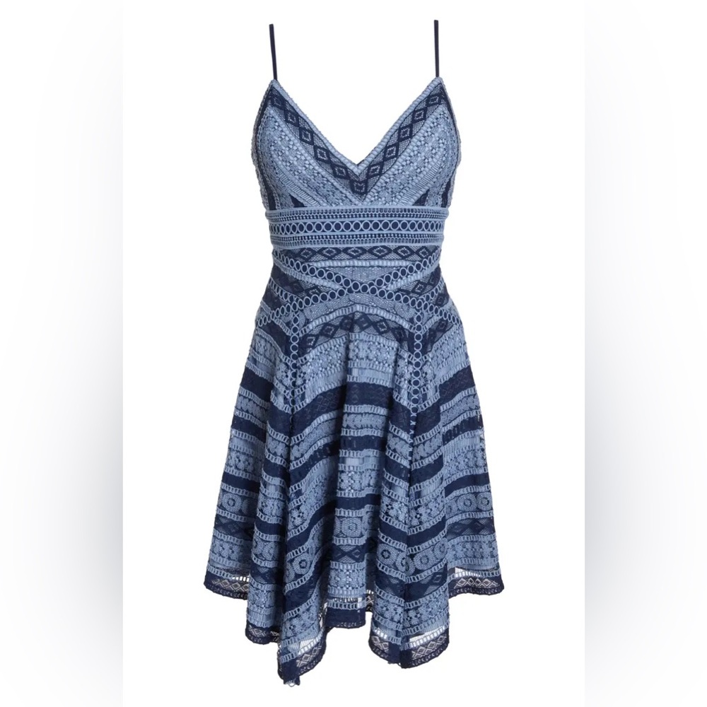 EVER NEW LINEAR HANDKERCHIEF HEM LACE DRESS MIDNIGHT BLUE NEW W/TAGS ADJ STRAPS